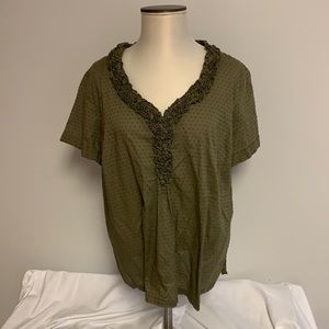 Talbots short sleeve top ruffle collar EUC 18W